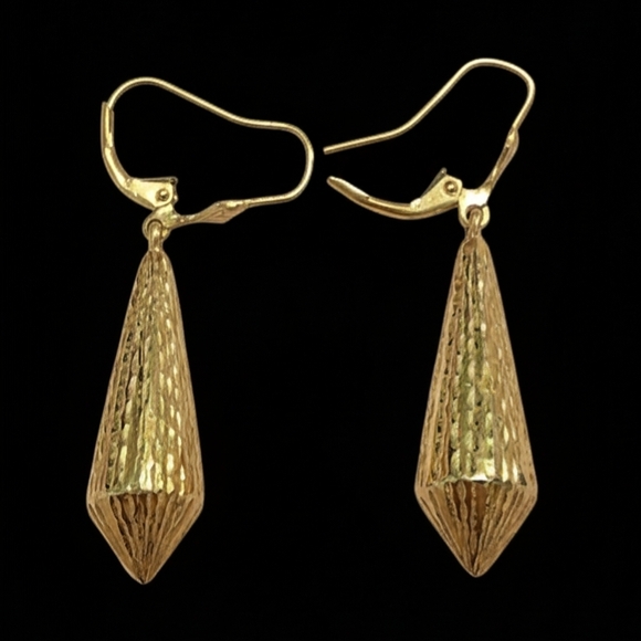 Genuine 14k Gold Earrings Vtg Hanging Unique Marked SLC Diamond Cut Teardrop - Picture 4 of 11